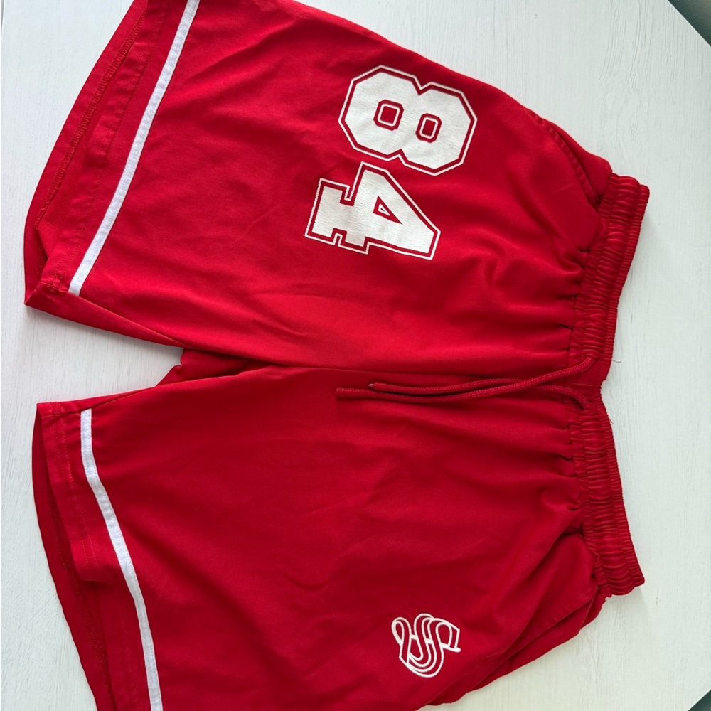 NFINITY Red Athletic Men's Shorts with White Accents